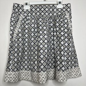 Ann Taylor LOFT Women Sz 4 Printed Skirt White Black Pockets Linen Blend